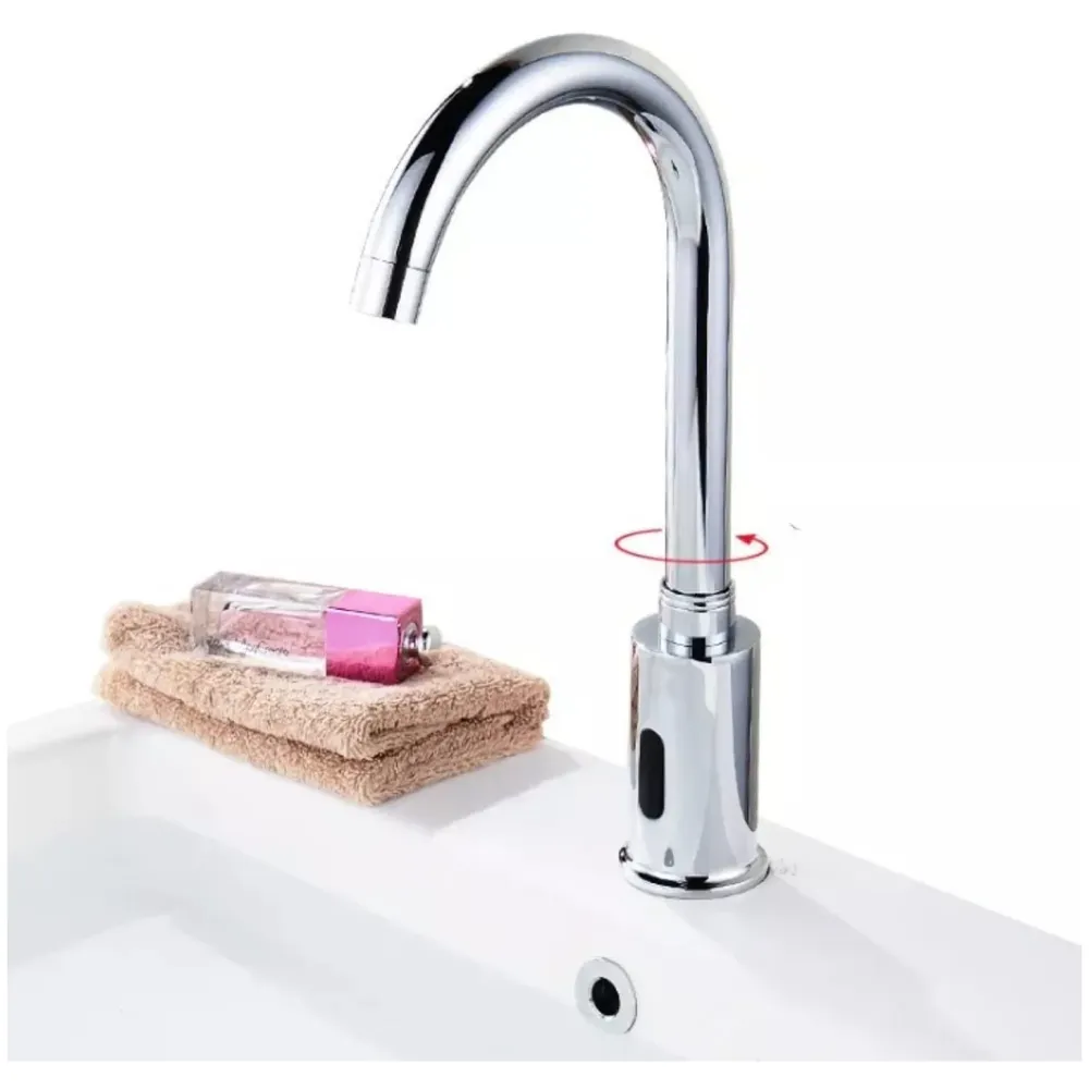 Tall Brass Swan Neck Sensor Tap Automatic For Bathroom/Touch less Hand Free Sensor Tap AC And Battery Operated For Washbasin With Foam Flow Water, Hot And Cold Mixer, 12 Inch Height.(AC/DC)