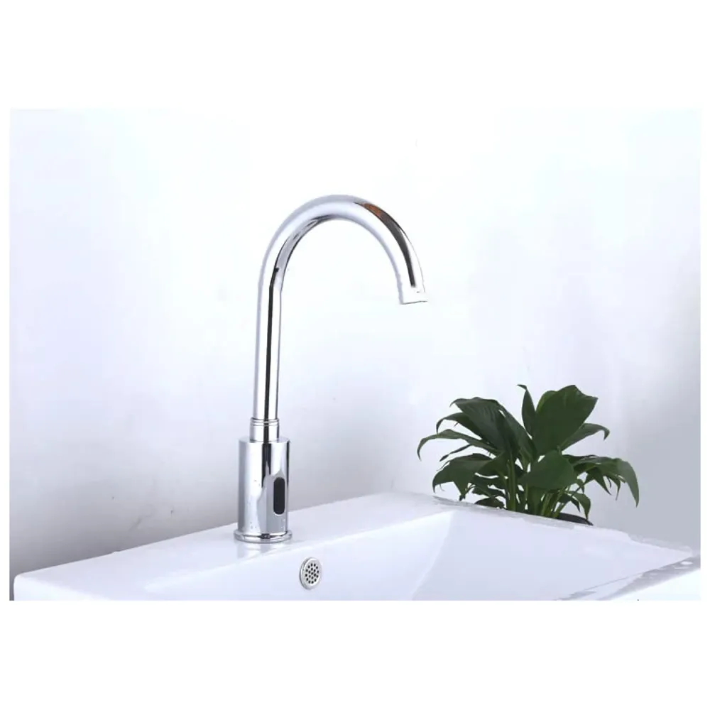 Tall Brass Swan Neck Sensor Tap Automatic For Bathroom/Touch less Hand Free Sensor Tap AC And Battery Operated For Washbasin With Foam Flow Water, Hot And Cold Mixer, 12 Inch Height.(AC/DC)