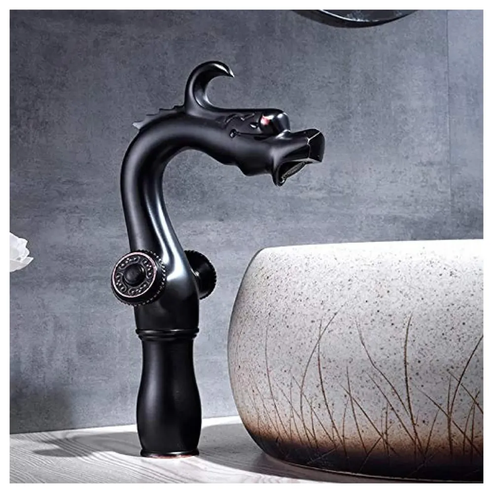 Shadow Dragon Brass Basin Mixer With 2 Braided Connection Pipes, Black