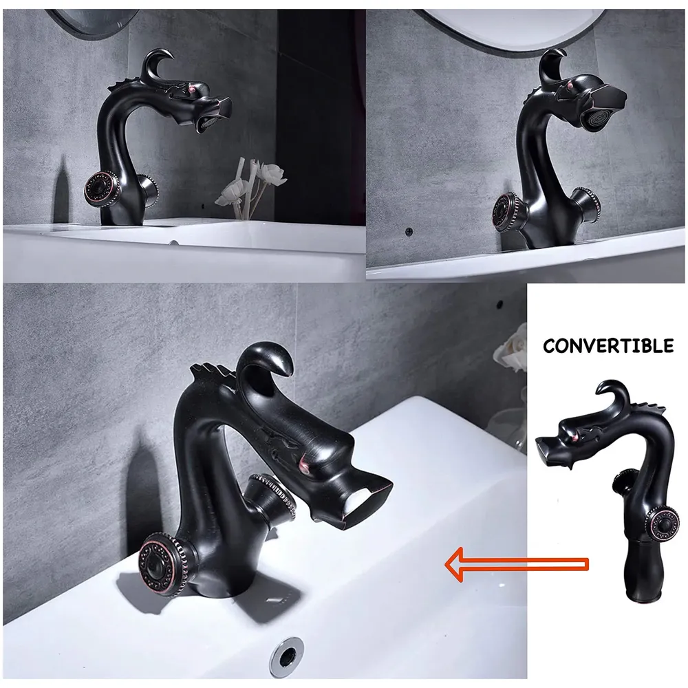 Shadow Dragon Brass Basin Mixer With 2 Braided Connection Pipes, Black - 3