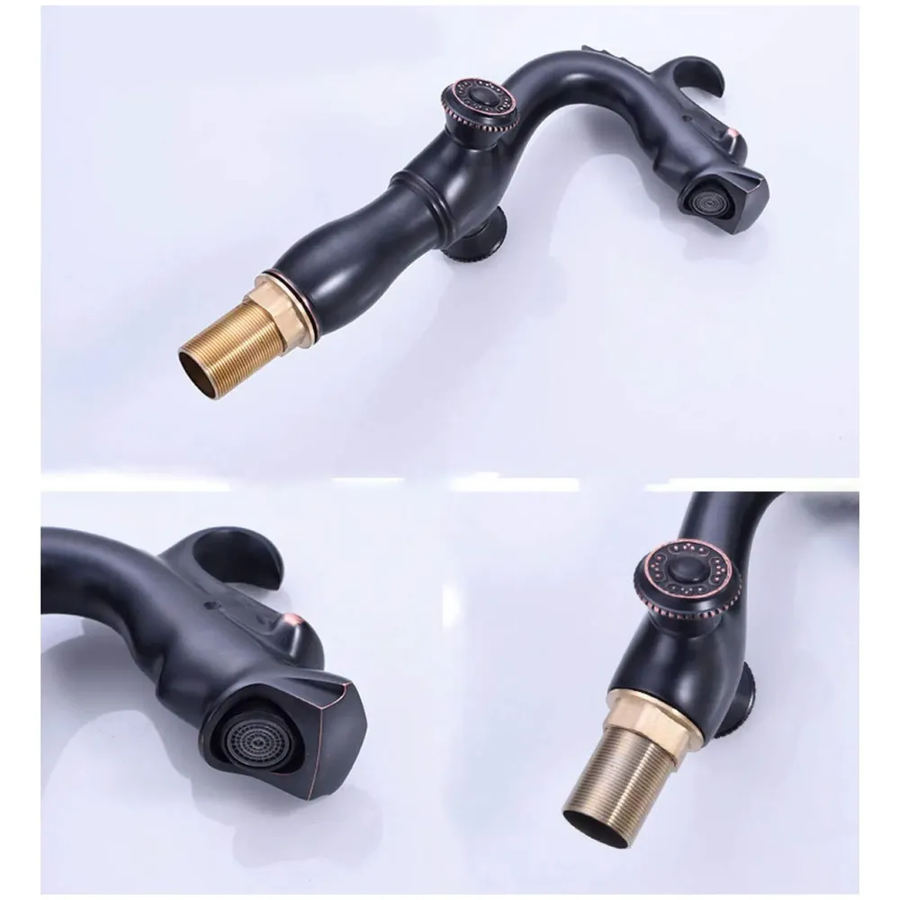 Shadow Dragon Brass Basin Mixer With 2 Braided Connection Pipes, Black - 7