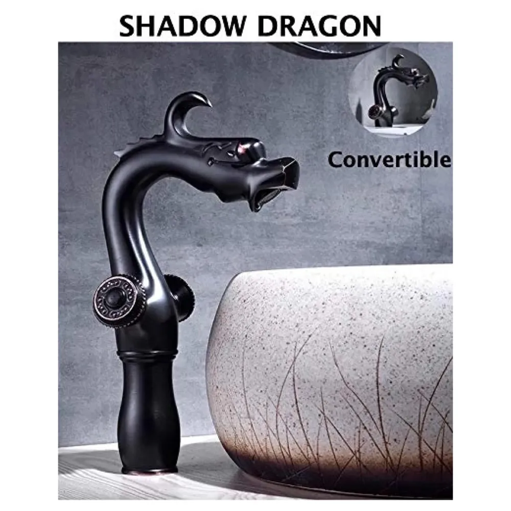 Shadow Dragon Brass Basin Mixer With 2 Braided Connection Pipes, Black