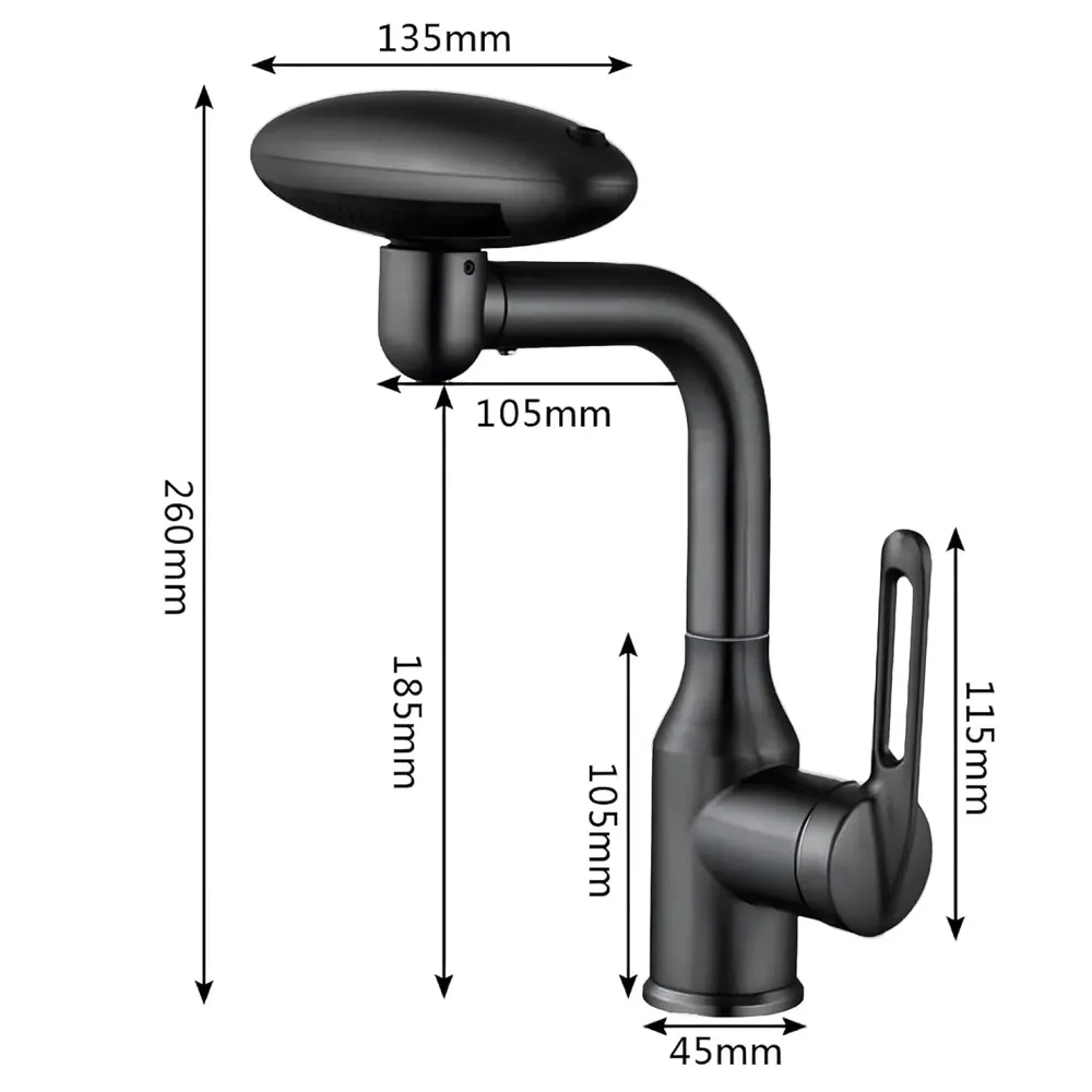 4 in 1 Black Faucet Tap Mixer Hot and Cold Water Twist to Chnage Water Flow for Bathroom Wash Basins Swivel 360, Black - 10.4 inch x 6.9 inch - 4