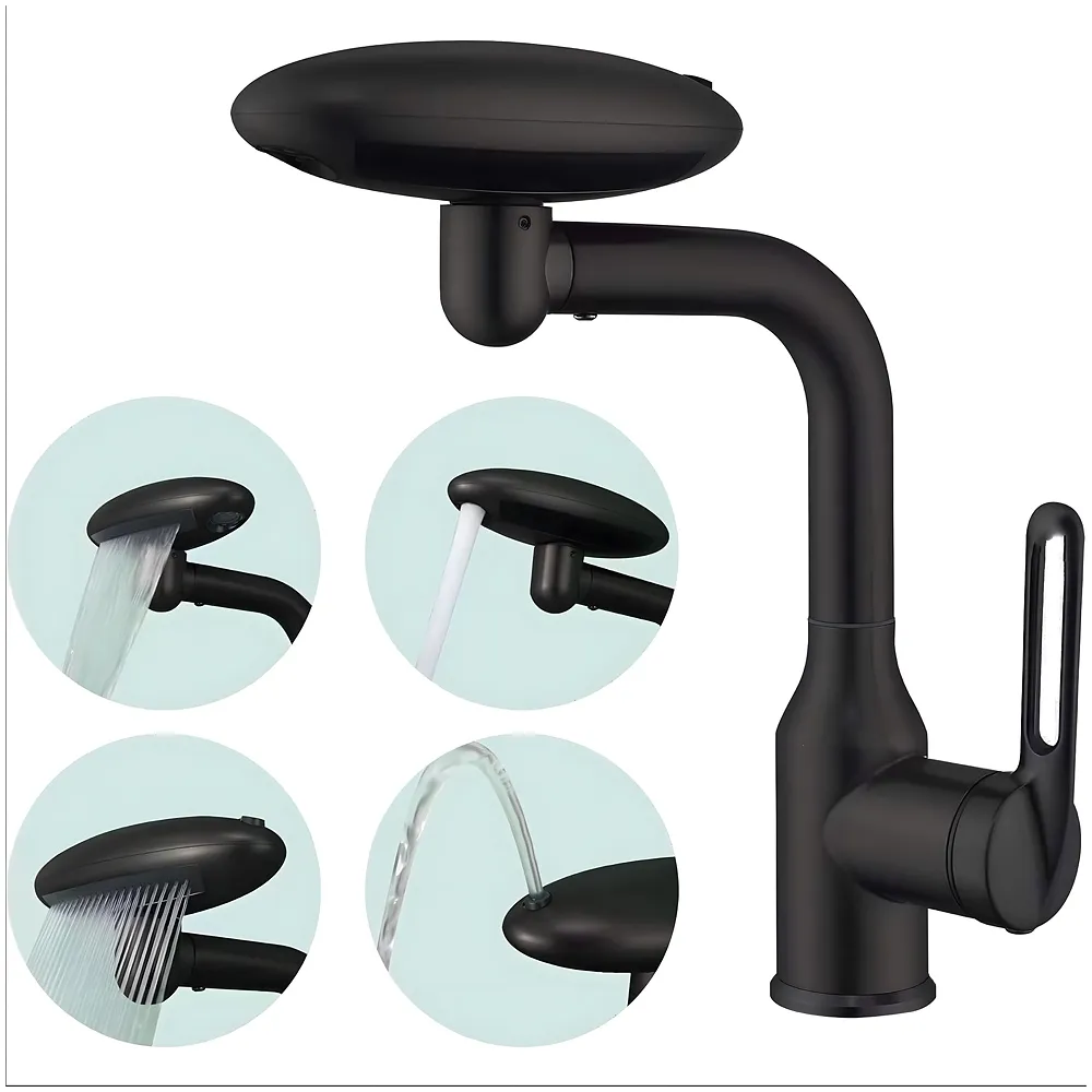 4 in 1 Black Faucet Tap Mixer Hot and Cold Water Twist to Chnage Water Flow for Bathroom Wash Basins Swivel 360, Black - 10.4 inch x 6.9 inch
