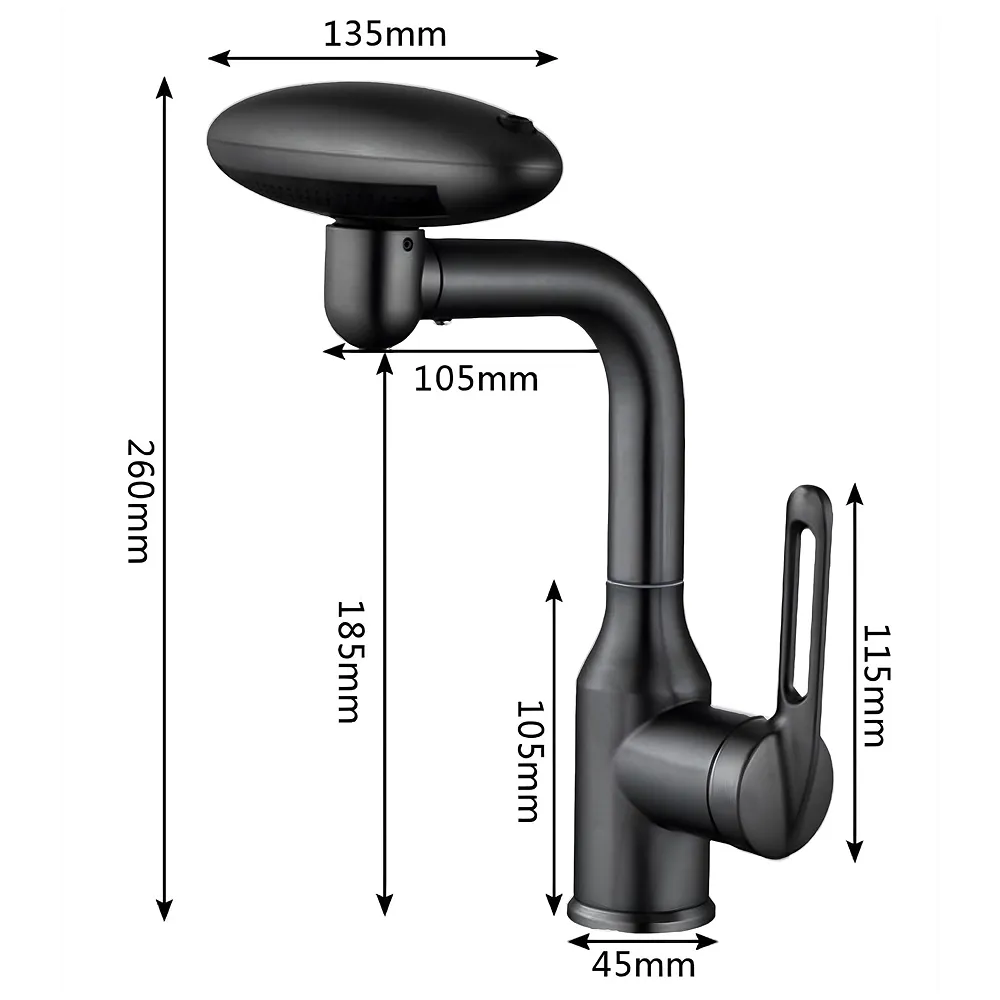 4 in 1 Black Faucet Tap Mixer Hot and Cold Water Twist to Chnage Water Flow for Bathroom Wash Basins Swivel 360, Black - 10.4 inch x 6.9 inch
