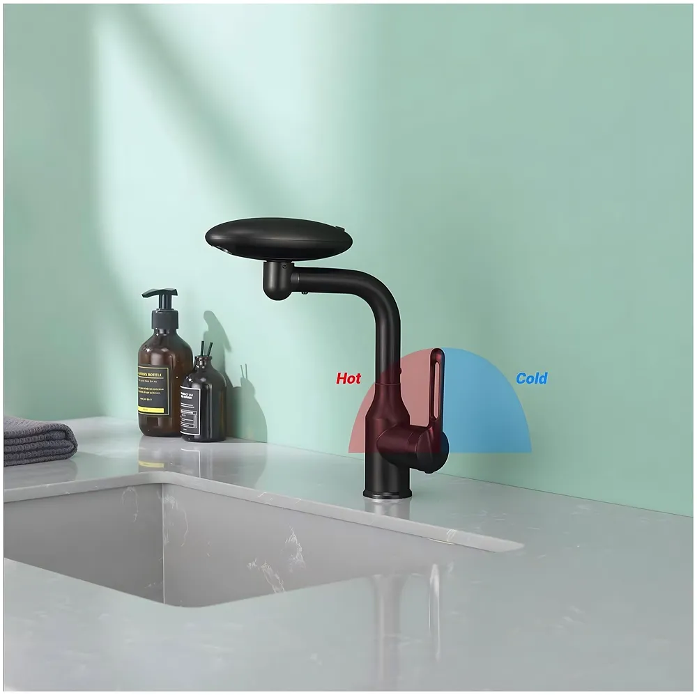 4 in 1 Black Faucet Tap Mixer Hot and Cold Water Twist to Chnage Water Flow for Bathroom Wash Basins Swivel 360, Black - 10.4 inch x 6.9 inch