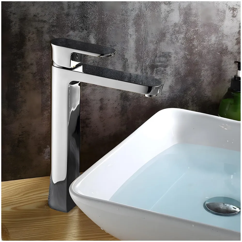 Silver Basin Tap Faucet Mixer Chrome Square for Bathroom Toilet Wash Basins Hot and Cold Water, 12 Inches Height - 3