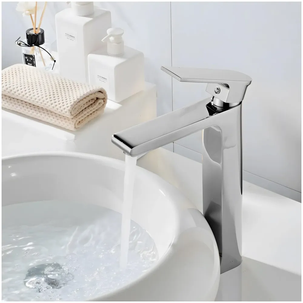 Silver Basin Tap Faucet Mixer Chrome Square for Bathroom Toilet Wash Basins Hot and Cold Water, 12 Inches Height - 6