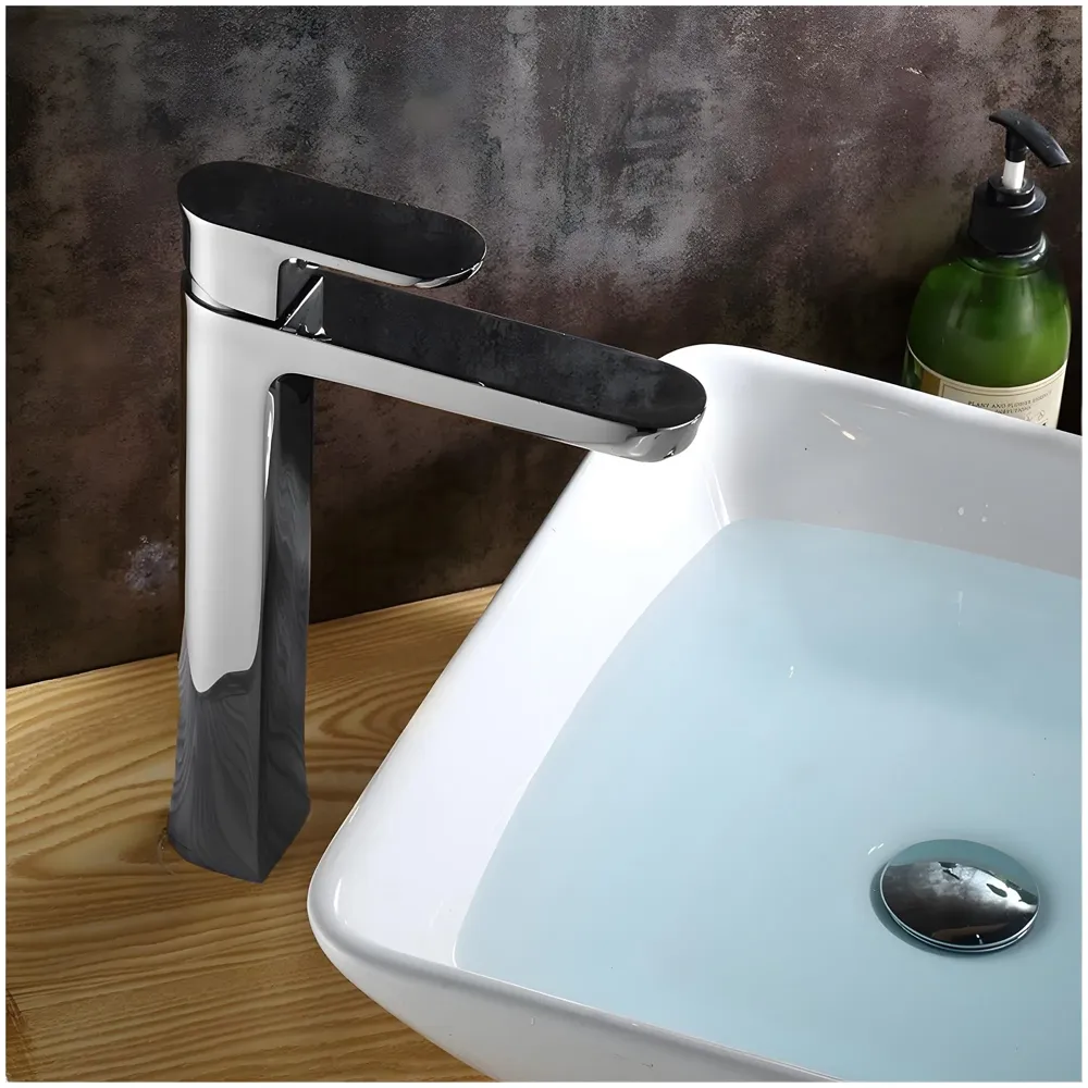 Silver Basin Tap Faucet Mixer Chrome Square for Bathroom Toilet Wash Basins Hot and Cold Water, 12 Inches Height - 7