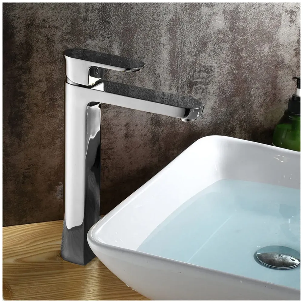 Silver Basin Tap Faucet Mixer Chrome Square for Bathroom Toilet Wash Basins Hot and Cold Water, 12 Inches Height