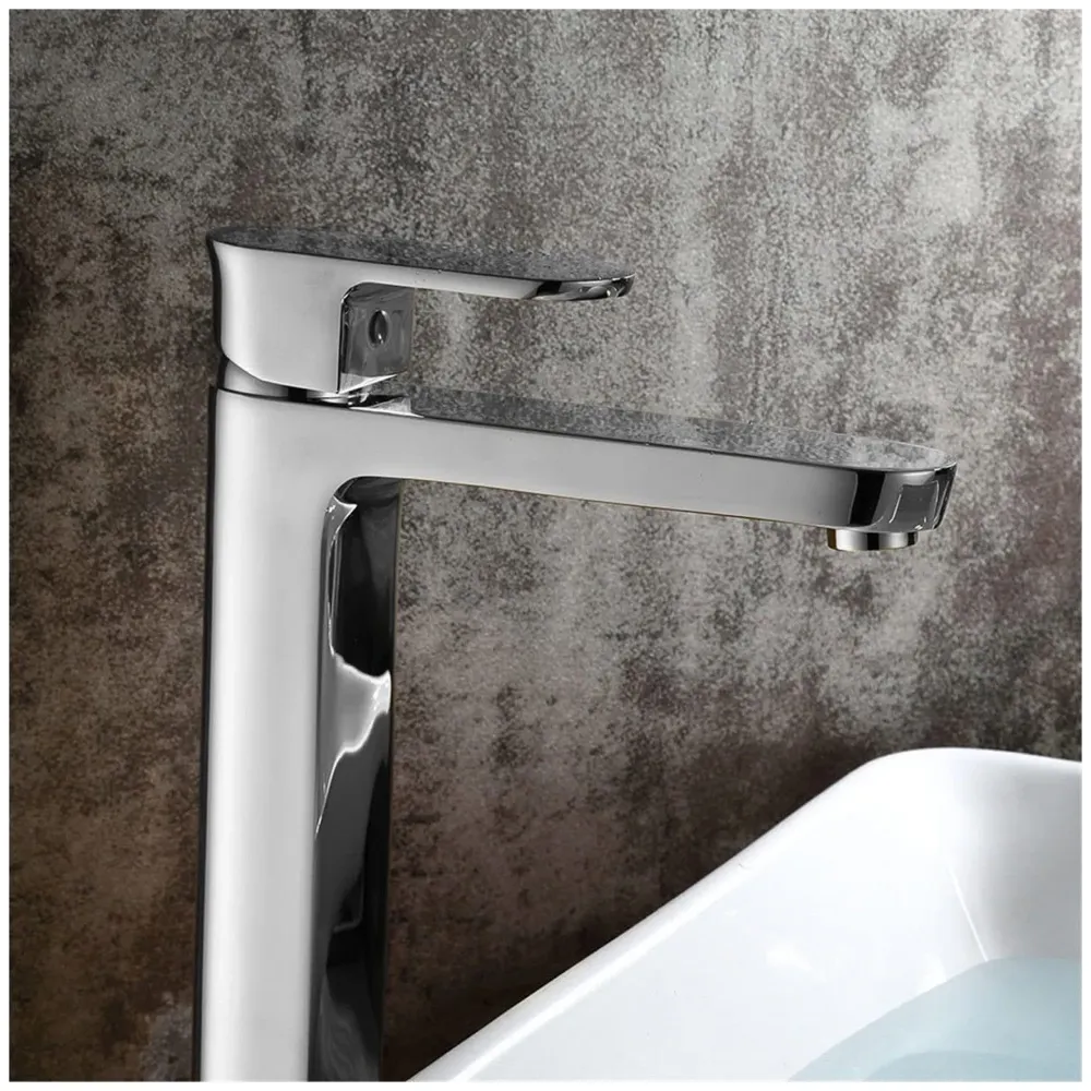 Silver Basin Tap Faucet Mixer Chrome Square for Bathroom Toilet Wash Basins Hot and Cold Water, 12 Inches Height