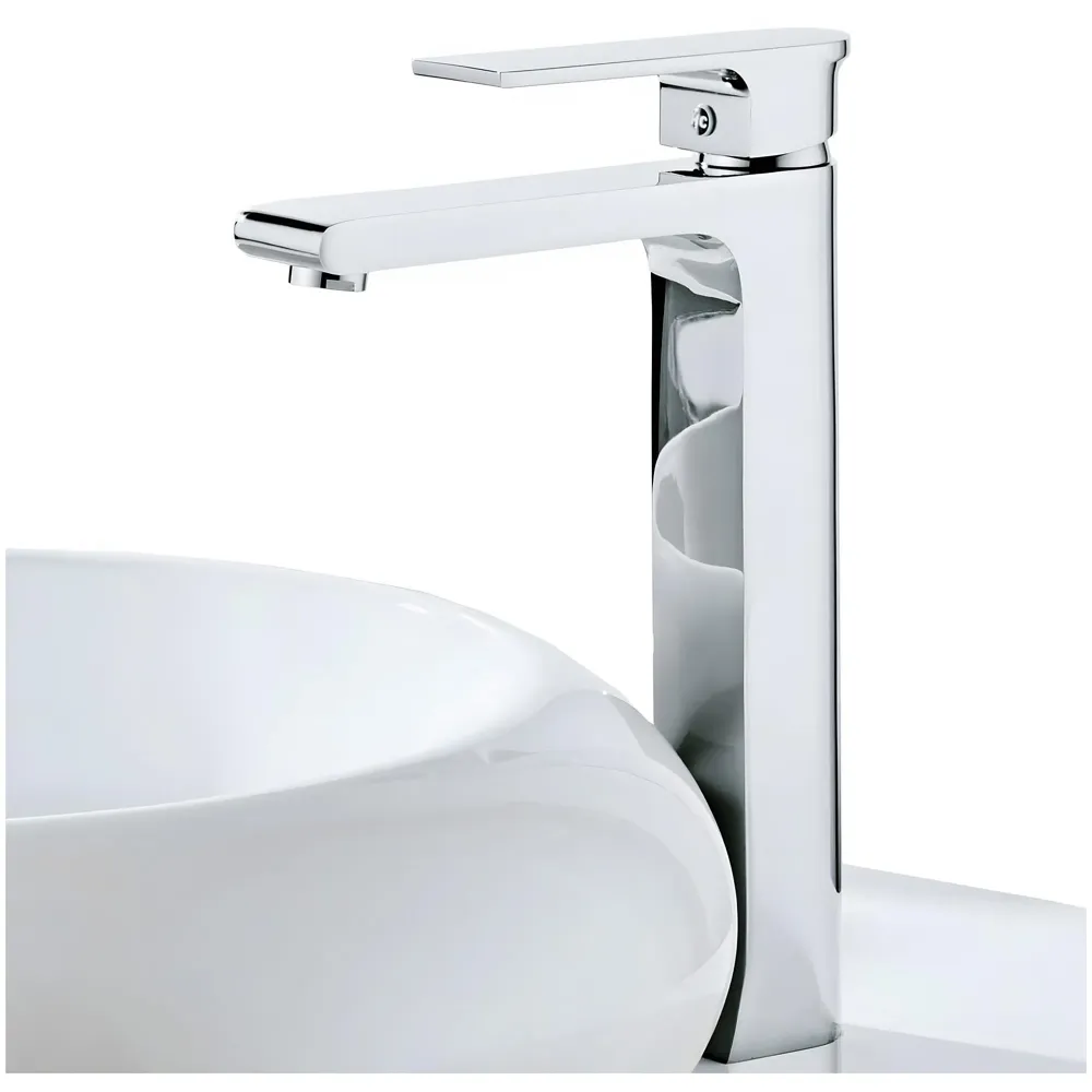Silver Basin Tap Faucet Mixer Chrome Square for Bathroom Toilet Wash Basins Hot and Cold Water, 12 Inches Height