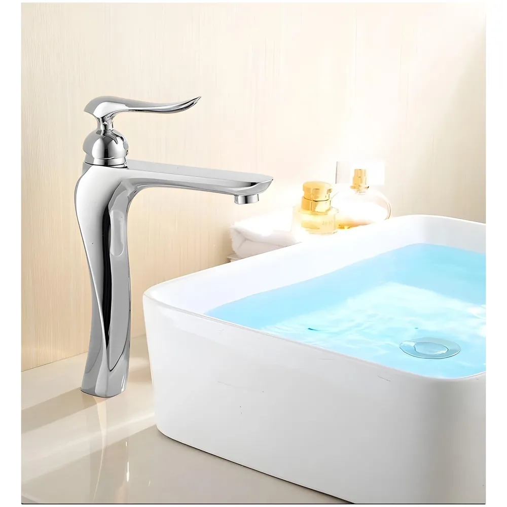 Silver Basin Tap Faucet Mixer Chrome Twist for Bathroom Toilet Wash Basins Hot and Cold Water, 12 Inches Height, Deck Mounted