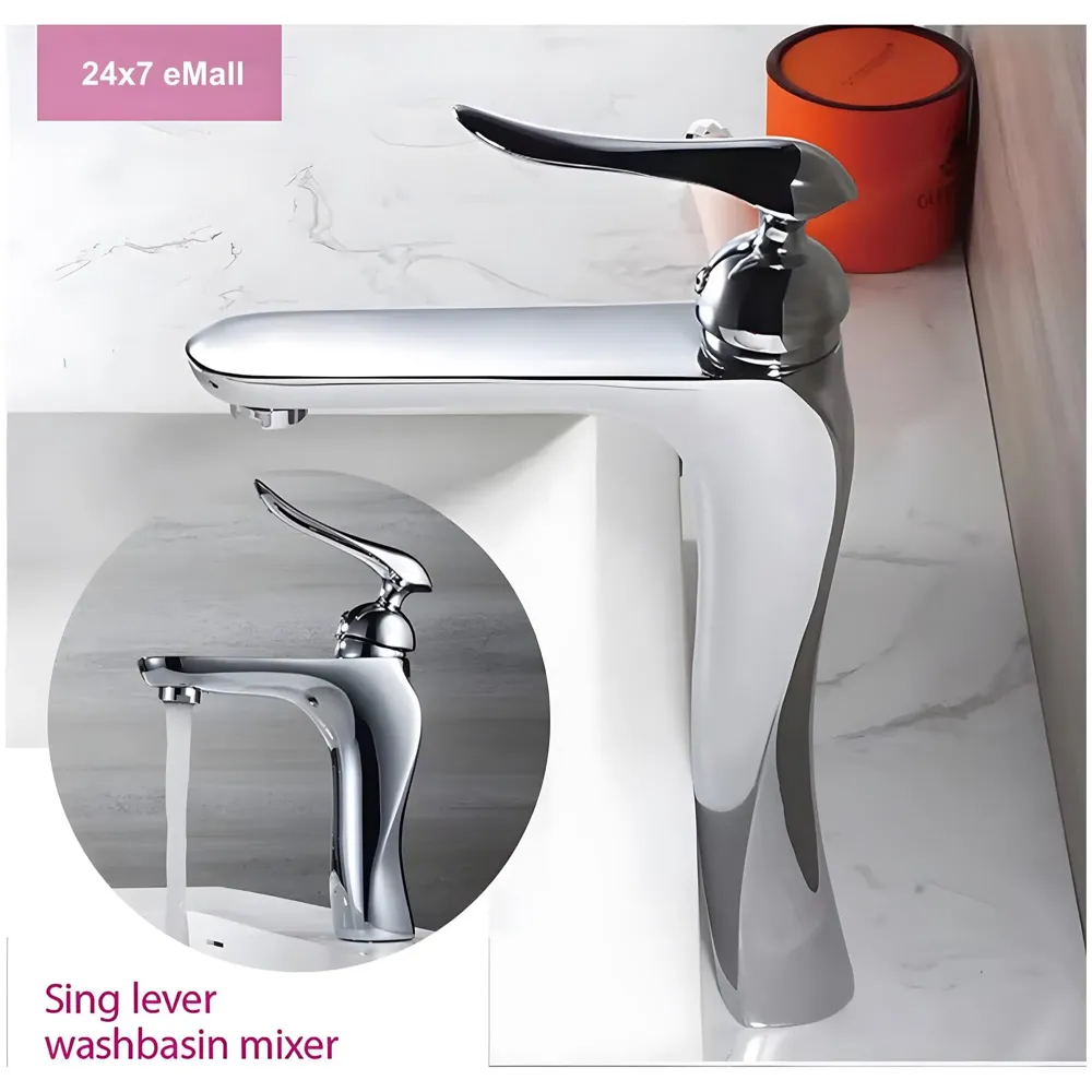 Silver Basin Tap Faucet Mixer Chrome Twist for Bathroom Toilet Wash Basins Hot and Cold Water, 12 Inches Height, Deck Mounted - 2