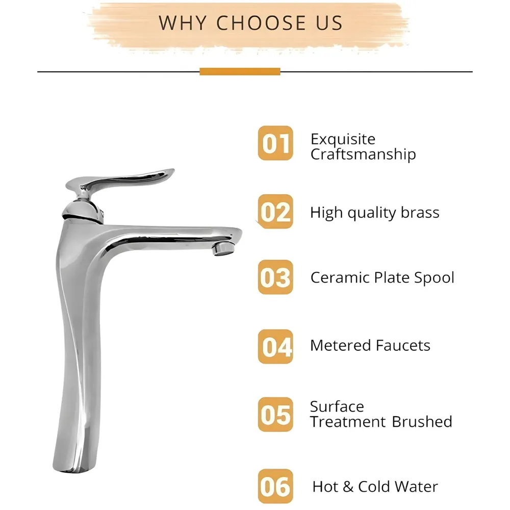 Silver Basin Tap Faucet Mixer Chrome Twist for Bathroom Toilet Wash Basins Hot and Cold Water, 12 Inches Height, Deck Mounted - 4