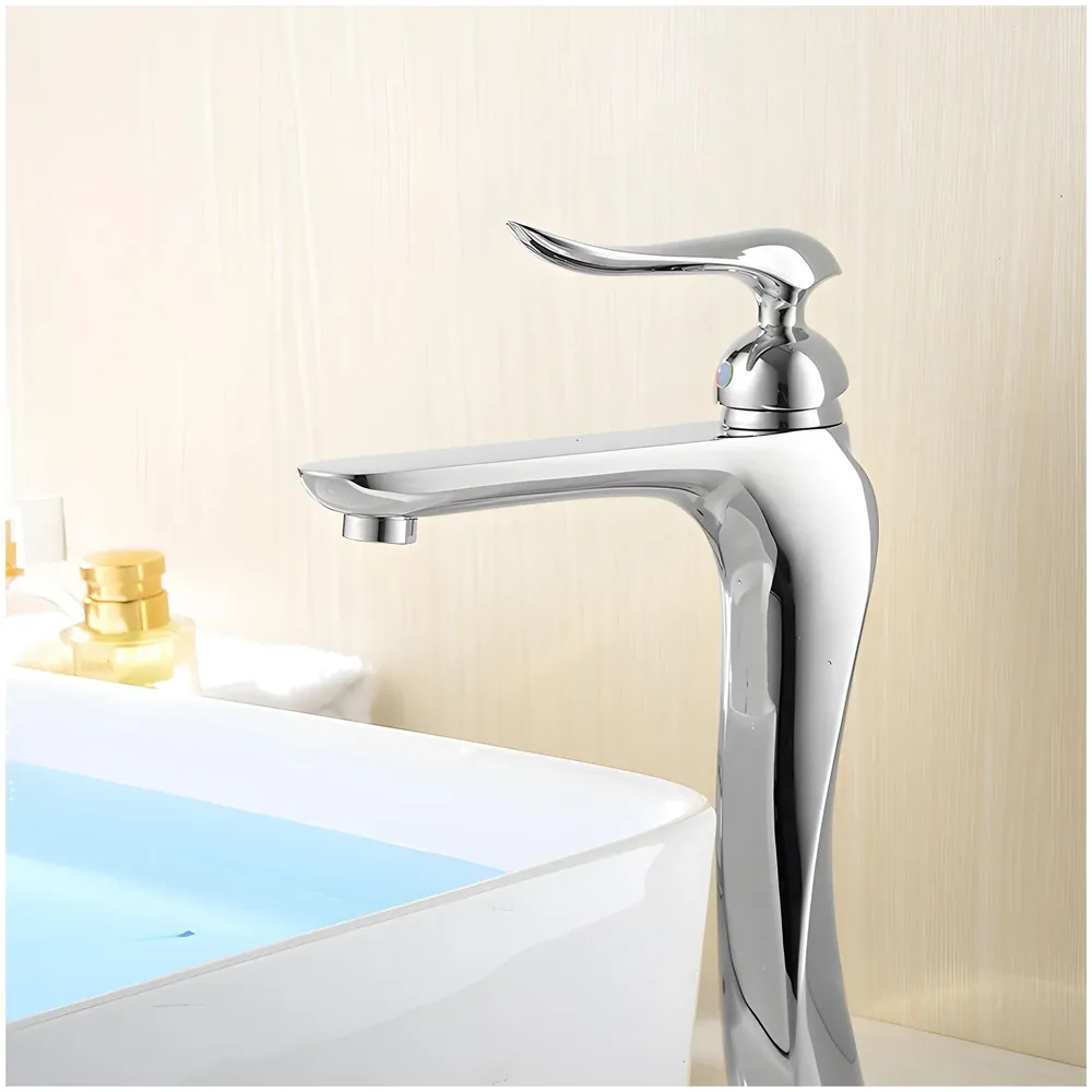 Silver Basin Tap Faucet Mixer Chrome Twist for Bathroom Toilet Wash Basins Hot and Cold Water, 12 Inches Height, Deck Mounted - 5