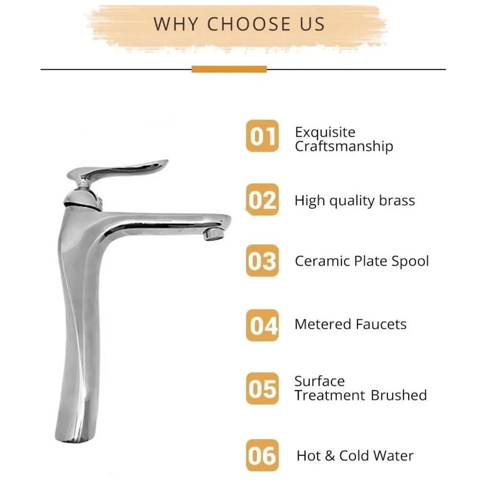 Silver Basin Tap Faucet Mixer Chrome Twist for Bathroom Toilet Wash Basins Hot and Cold Water, 12 Inches Height, Deck Mounted