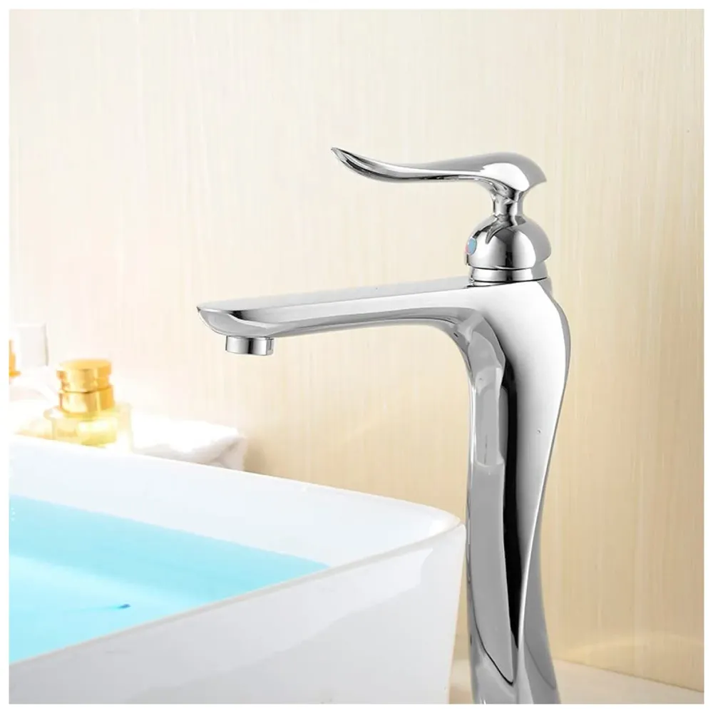 Silver Basin Tap Faucet Mixer Chrome Twist for Bathroom Toilet Wash Basins Hot and Cold Water, 12 Inches Height, Deck Mounted