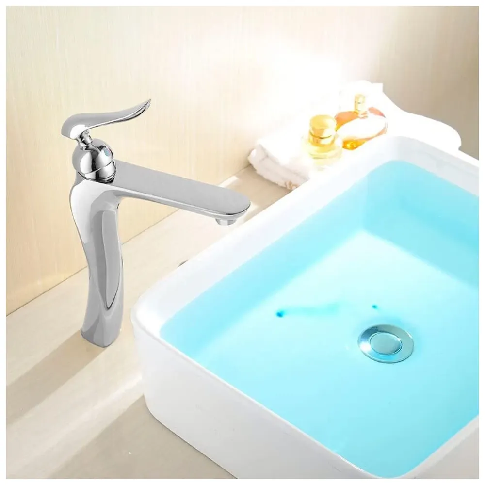 Silver Basin Tap Faucet Mixer Chrome Twist for Bathroom Toilet Wash Basins Hot and Cold Water, 12 Inches Height, Deck Mounted