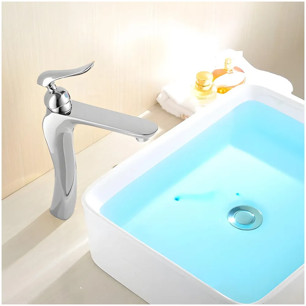 Silver Basin Tap Faucet Mixer Chrome Twist for Bathroom Toilet Wash Basins Hot and Cold Water, 12 Inches Height, Deck Mounted