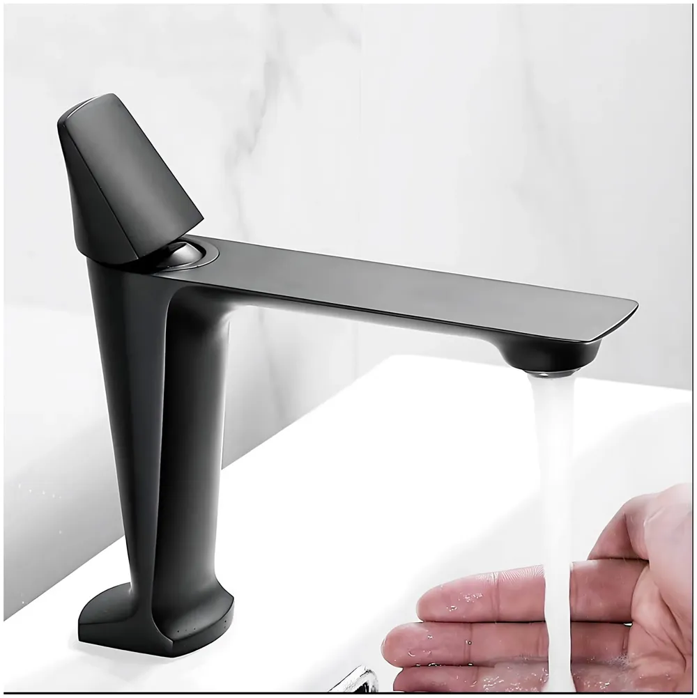 Black Faucet Tap Mixer Hot and Cold Water Heavy Single Lever Basin Mixer with Ceramic Cartridge for Bathroom Wash Basins - 17.4 Cm x 18.3 Cm Matt Black