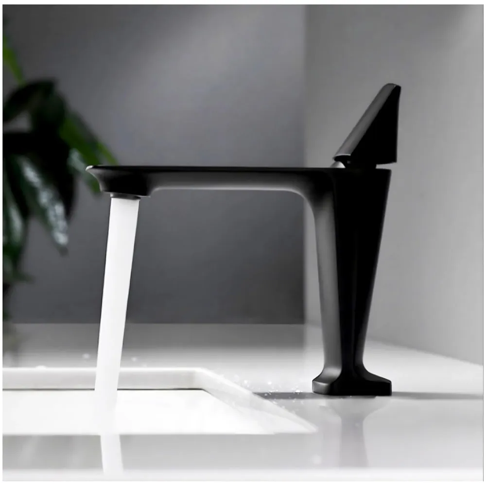 Black Faucet Tap Mixer Hot and Cold Water Heavy Single Lever Basin Mixer with Ceramic Cartridge for Bathroom Wash Basins - 17.4 Cm x 18.3 Cm Matt Black