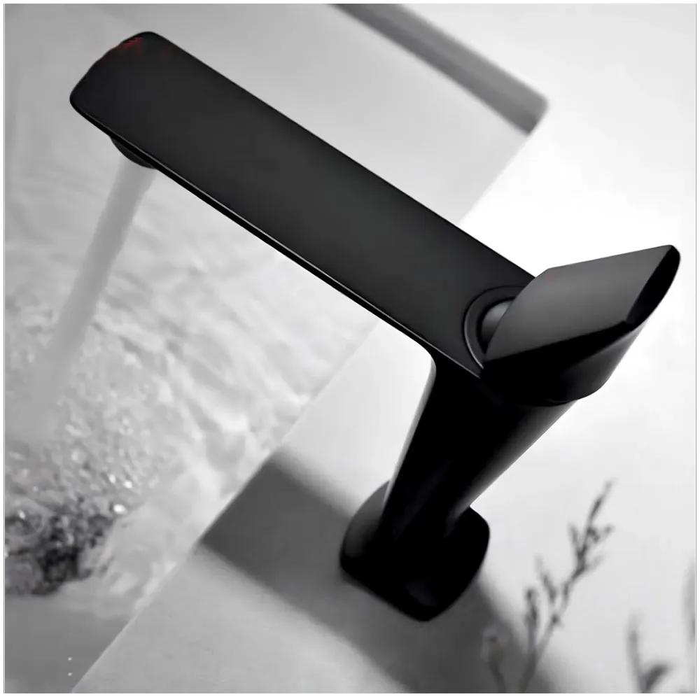 Black Faucet Tap Mixer Hot and Cold Water Heavy Single Lever Basin Mixer with Ceramic Cartridge for Bathroom Wash Basins - 17.4 Cm x 18.3 Cm Matt Black