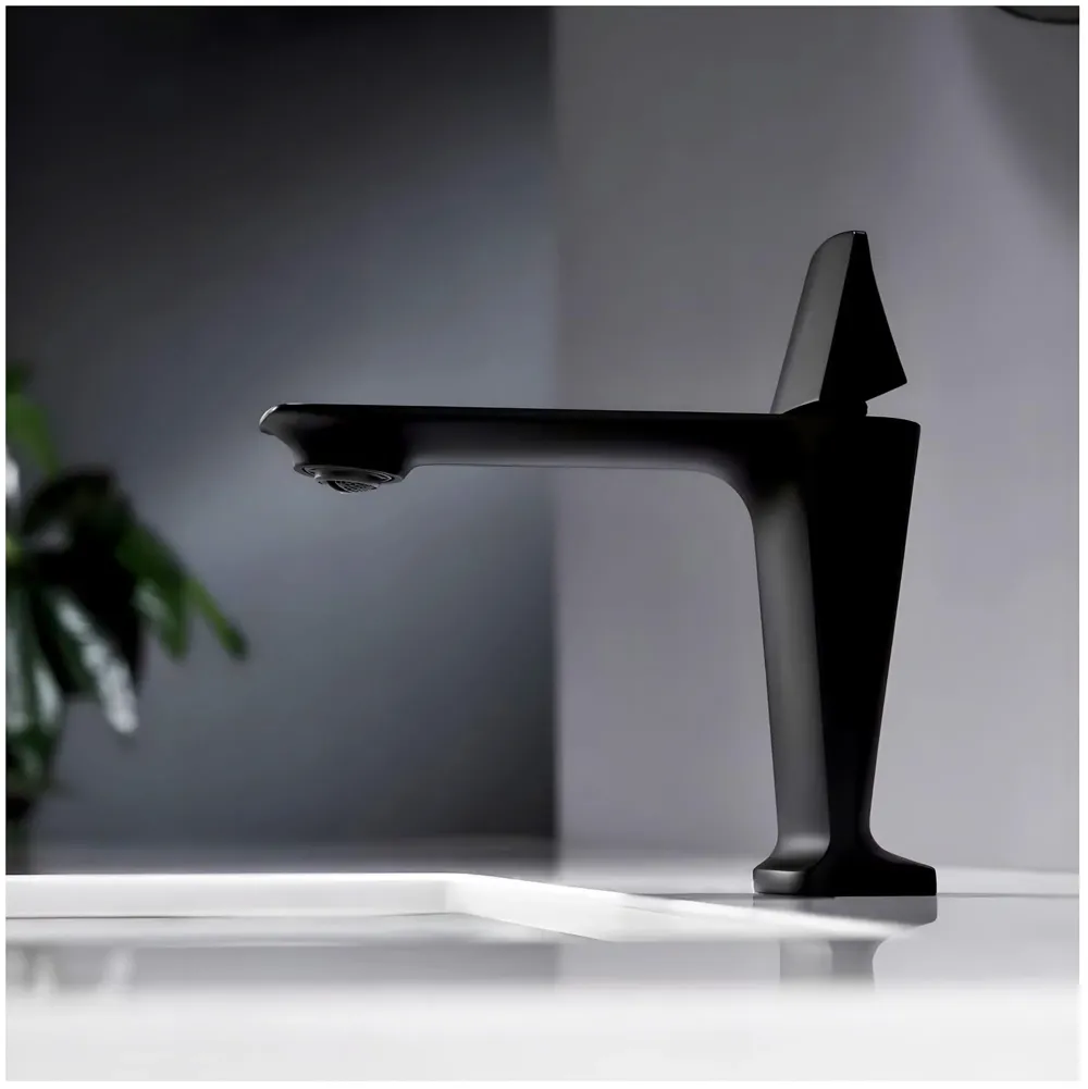 Black Faucet Tap Mixer Hot and Cold Water Heavy Single Lever Basin Mixer with Ceramic Cartridge for Bathroom Wash Basins - 17.4 Cm x 18.3 Cm Matt Black