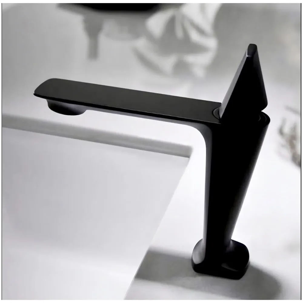 Black Faucet Tap Mixer Hot and Cold Water Heavy Single Lever Basin Mixer with Ceramic Cartridge for Bathroom Wash Basins - 17.4 Cm x 18.3 Cm Matt Black