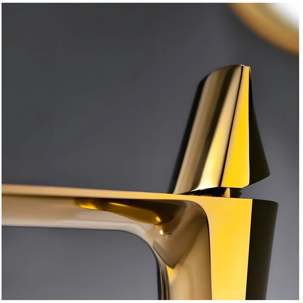 Gold Faucet Tap Mixer Hot and Cold Water Heavy Single Lever Basin Mixer with Ceramic Cartridge for Bathroom Wash Basins - 17.4 Cm x 18.3 Cm Golden