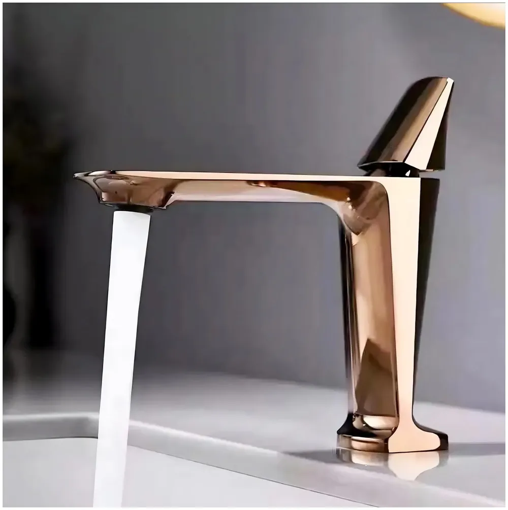 Rose Gold Faucet Tap Mixer Hot and Cold Water Heavy Single Lever Basin Mixer with Ceramic Cartridge for Bathroom Wash Basins - 17.4 Cm x 18.3 Cm