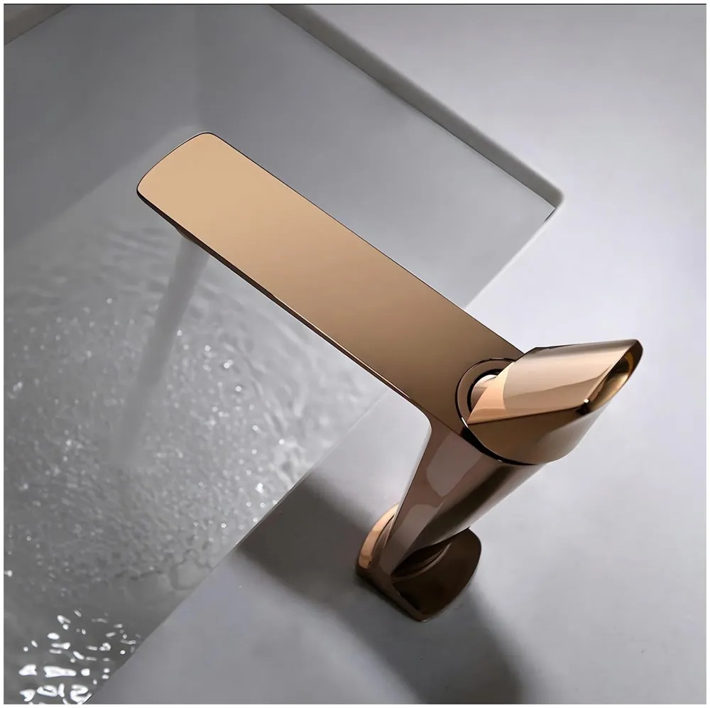 Rose Gold Faucet Tap Mixer Hot and Cold Water Heavy Single Lever Basin Mixer with Ceramic Cartridge for Bathroom Wash Basins - 17.4 Cm x 18.3 Cm - 2