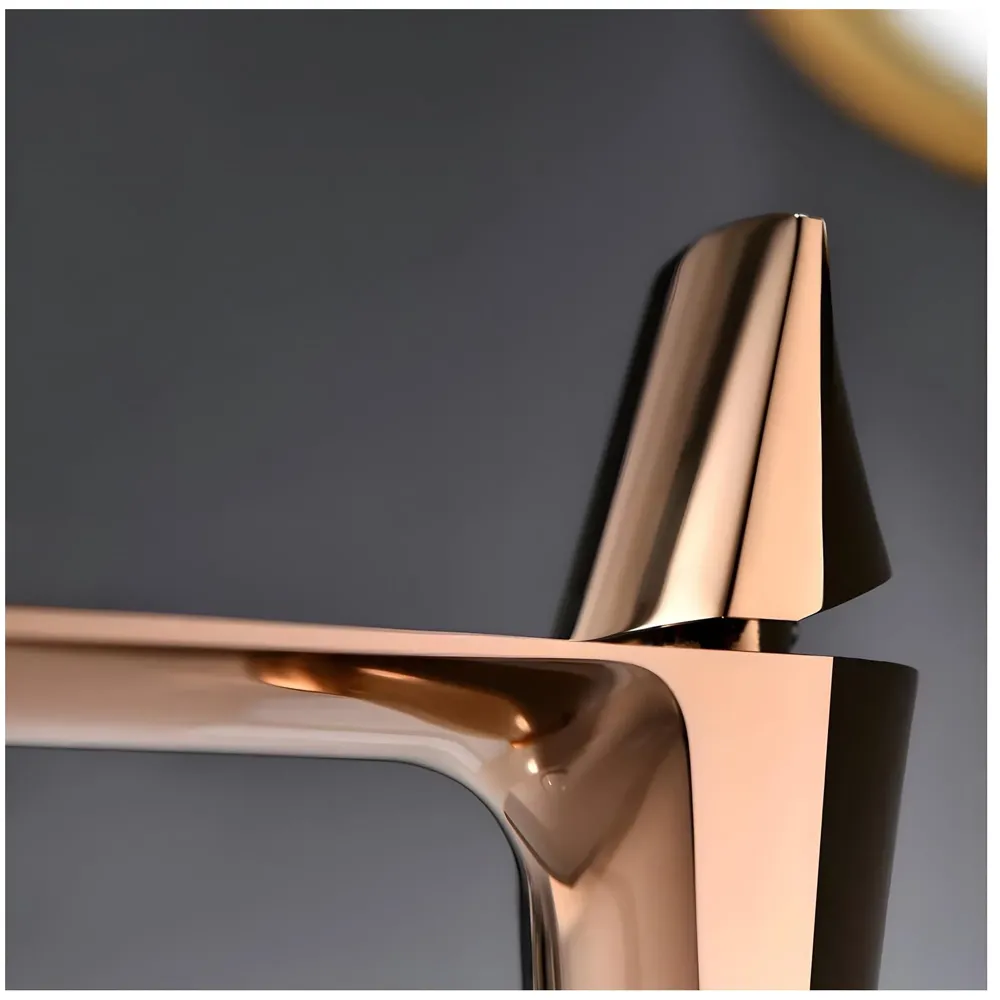 Rose Gold Faucet Tap Mixer Hot and Cold Water Heavy Single Lever Basin Mixer with Ceramic Cartridge for Bathroom Wash Basins - 17.4 Cm x 18.3 Cm - 9