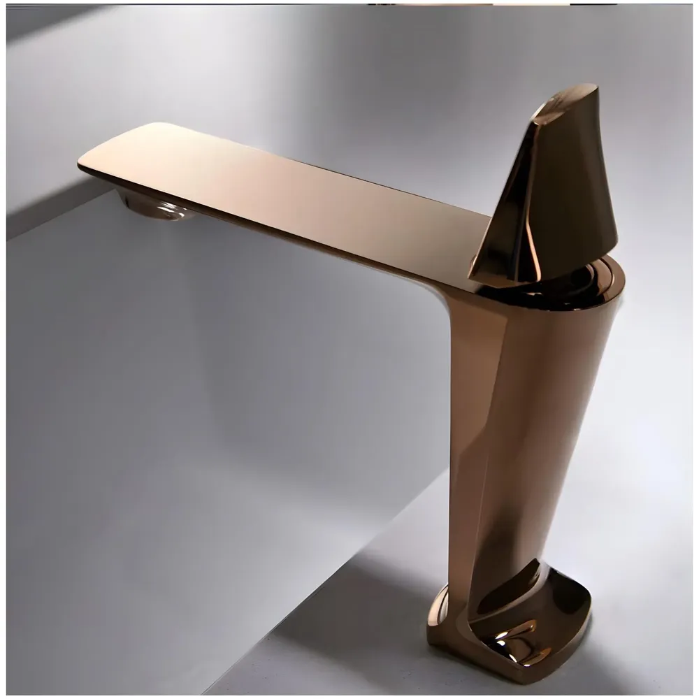 Rose Gold Faucet Tap Mixer Hot and Cold Water Heavy Single Lever Basin Mixer with Ceramic Cartridge for Bathroom Wash Basins - 17.4 Cm x 18.3 Cm