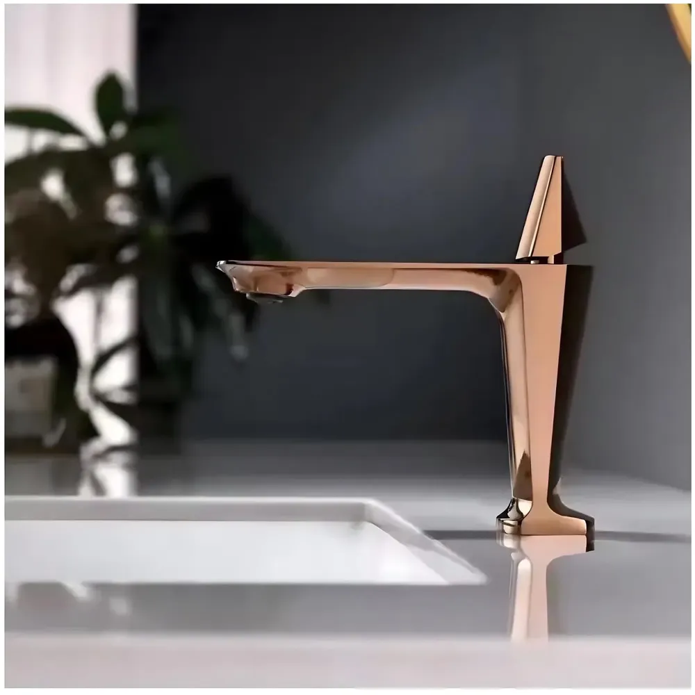 Rose Gold Faucet Tap Mixer Hot and Cold Water Heavy Single Lever Basin Mixer with Ceramic Cartridge for Bathroom Wash Basins - 17.4 Cm x 18.3 Cm