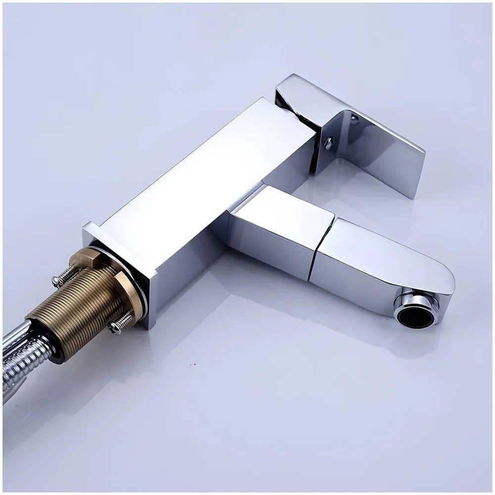 Pull-Out Silver Chrome Faucet Single Lever Basin Mixer Hot and Cold for Bathroom Toilets Wash Basins Small, SS Material, Vessel Mounted - 6 Inches Height