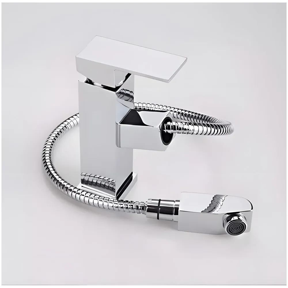 Pull-Out Silver Chrome Faucet Single Lever Basin Mixer Hot and Cold for Bathroom Toilets Wash Basins Small, SS Material, Vessel Mounted - 6 Inches Height