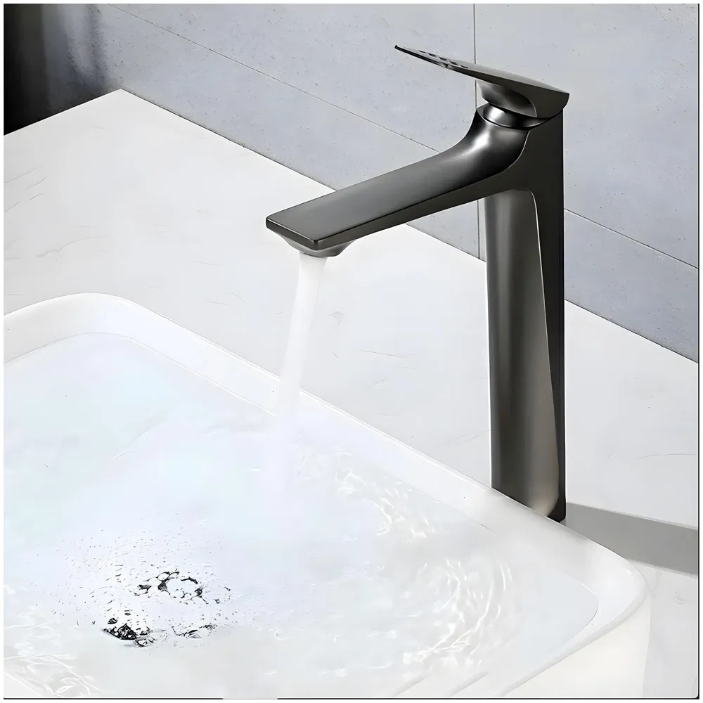 Black Tall Faucet Tap Mixer Hot and Cold Water Heavy Single Lever Basin Mixer with Ceramic Cartridge for Bathroom Wash Basins - 30 Cm x 20 Cm Black