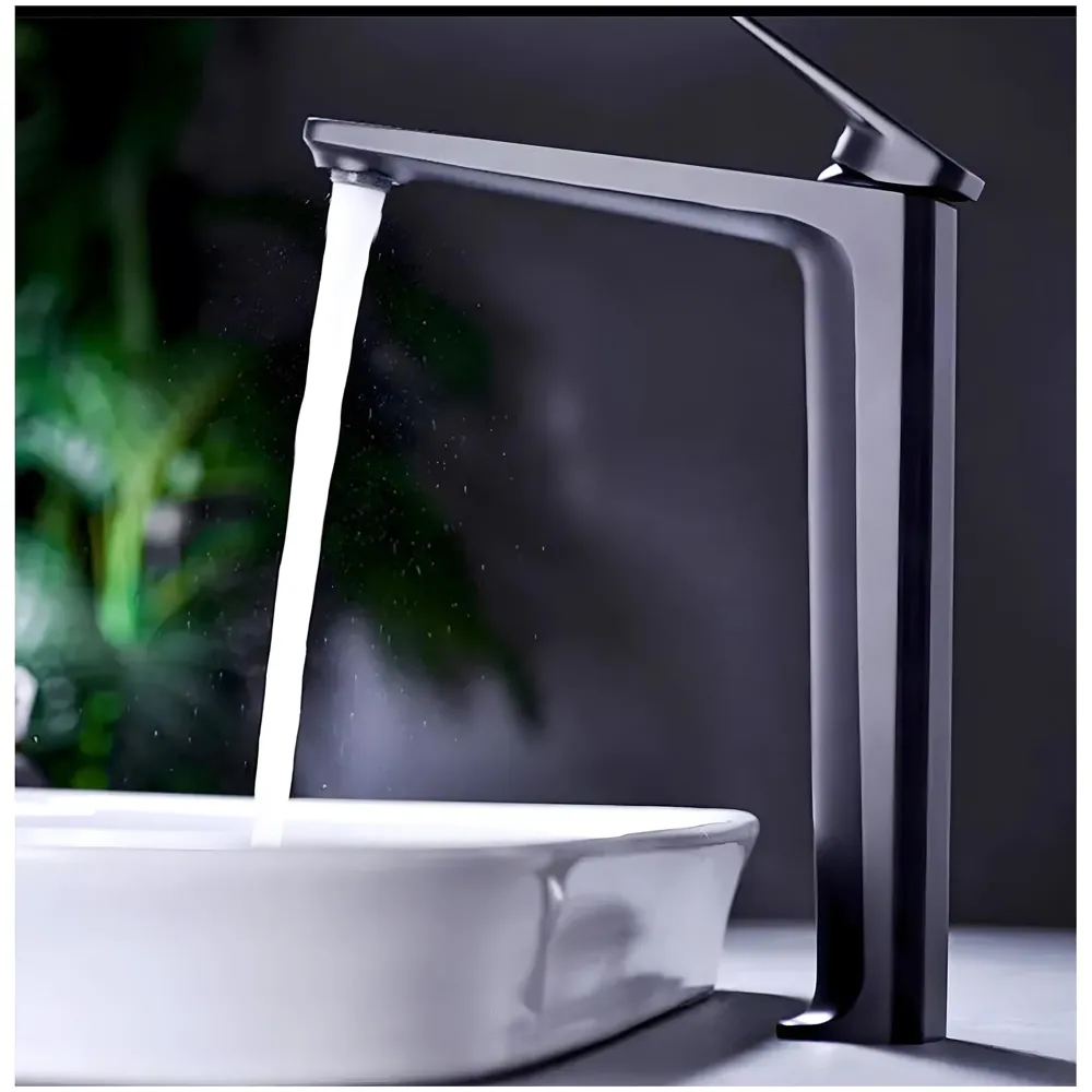 Black Tall Faucet Tap Mixer Hot and Cold Water Heavy Single Lever Basin Mixer with Ceramic Cartridge for Bathroom Wash Basins - 30 Cm x 20 Cm Black