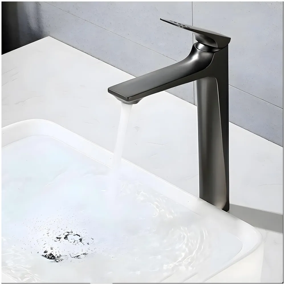 Tall Black Faucet Tap Mixer Hot and Cold Water Heavy Single Lever Basin Mixer with Ceramic Cartridge for Bathroom Wash Basins - 30 Cm x 20 Cm Black - 3
