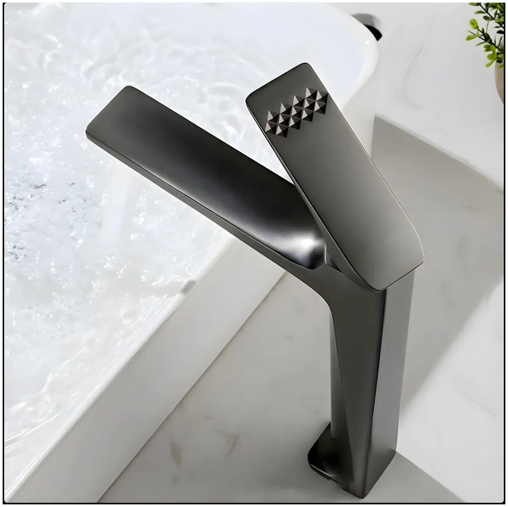 Tall Black Faucet Tap Mixer Hot and Cold Water Heavy Single Lever Basin Mixer with Ceramic Cartridge for Bathroom Wash Basins - 30 Cm x 20 Cm Black - 6