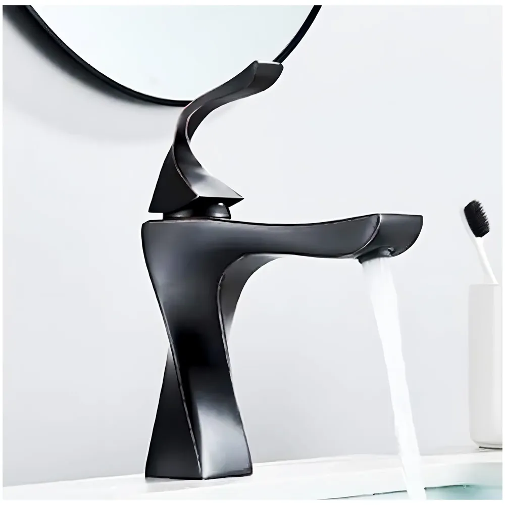 Black Faucet Tap Mixer Hot and Cold Water Twist Heavy Single Lever Basin Mixer with Ceramic Cartridge for Bathroom Wash Basins - 8.6 inch x 6.7 inch Matt Black
