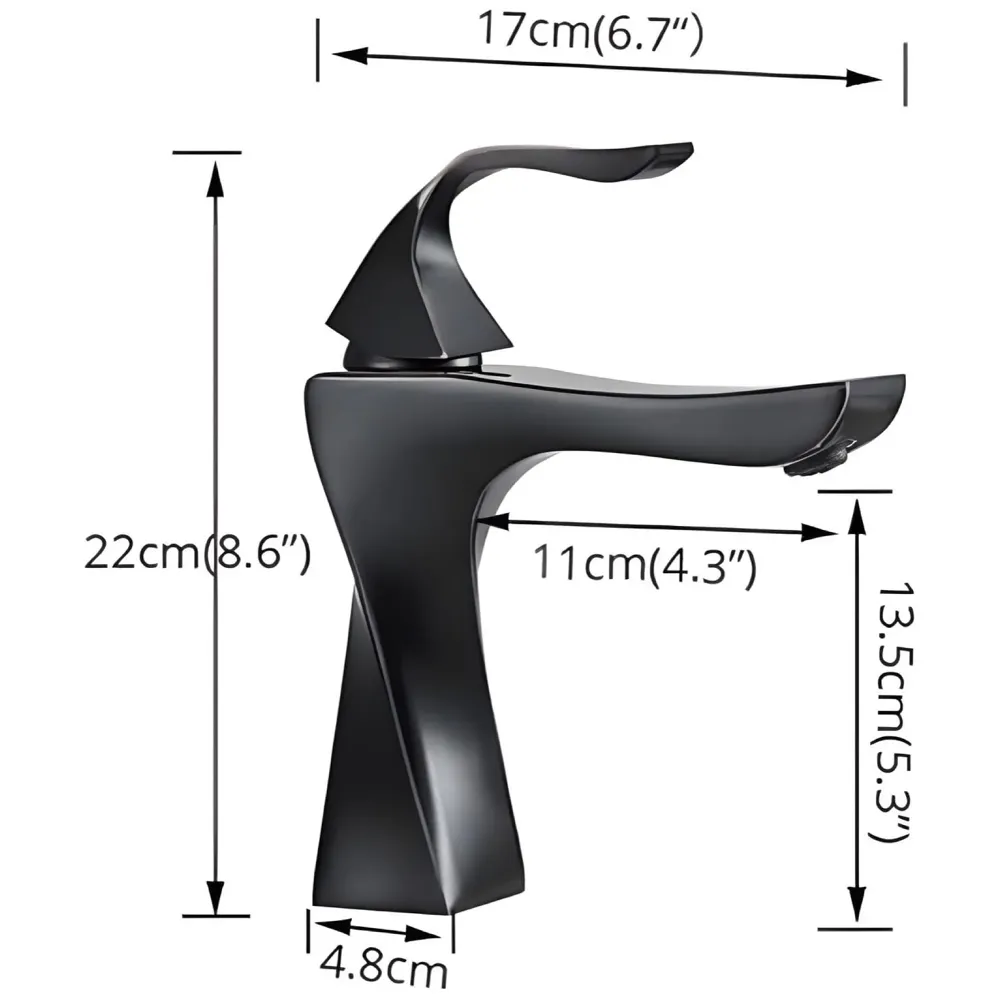 Black Faucet Tap Mixer Hot and Cold Water Twist Heavy Single Lever Basin Mixer with Ceramic Cartridge for Bathroom Wash Basins - 8.6 inch x 6.7 inch Matt Black