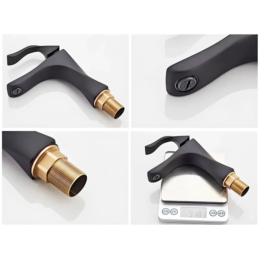 Black Faucet Tap Mixer Hot and Cold Water Twist Heavy Single Lever Basin Mixer with Ceramic Cartridge for Bathroom Wash Basins - 8.6 inch x 6.7 inch Matt Black