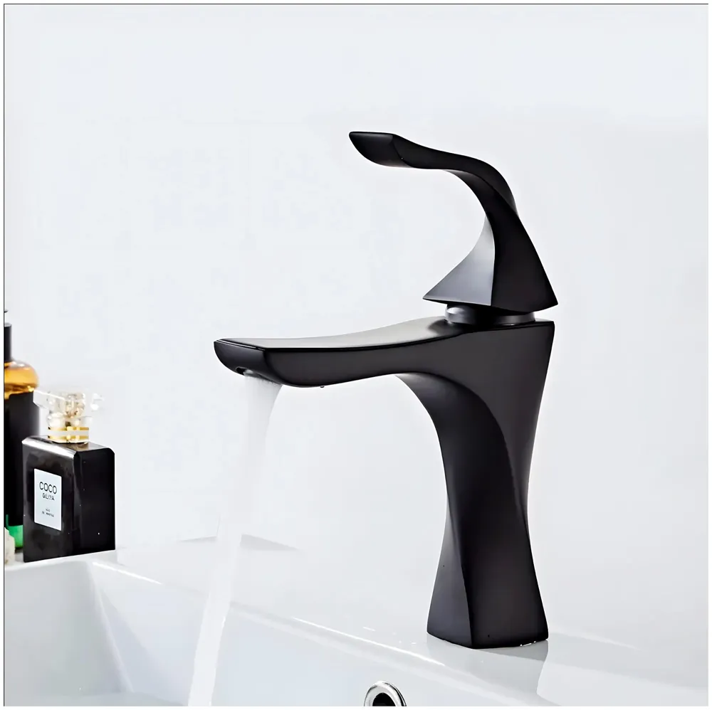 Black Faucet Tap Mixer Hot and Cold Water Twist Heavy Single Lever Basin Mixer with Ceramic Cartridge for Bathroom Wash Basins - 8.6 inch x 6.7 inch Matt Black