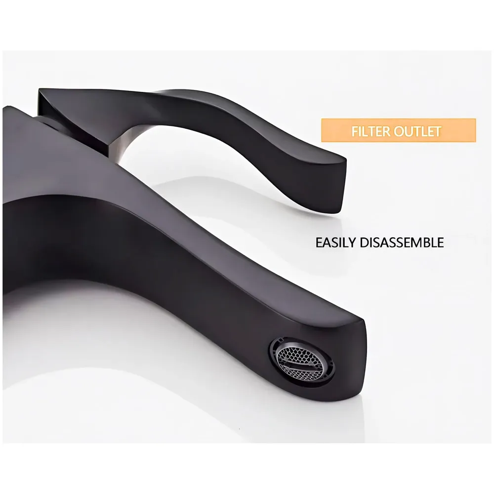 Black Faucet Tap Mixer Hot and Cold Water Twist Heavy Single Lever Basin Mixer with Ceramic Cartridge for Bathroom Wash Basins - 8.6 inch x 6.7 inch Matt Black