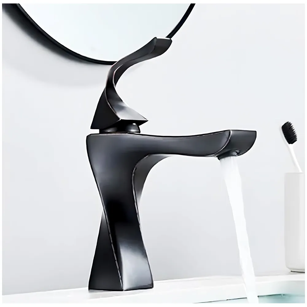 Black Faucet Tap Mixer Hot and Cold Water Twist Heavy Single Lever Basin Mixer with Ceramic Cartridge for Bathroom Wash Basins - 8.6 inch x 6.7 inch Matt Black