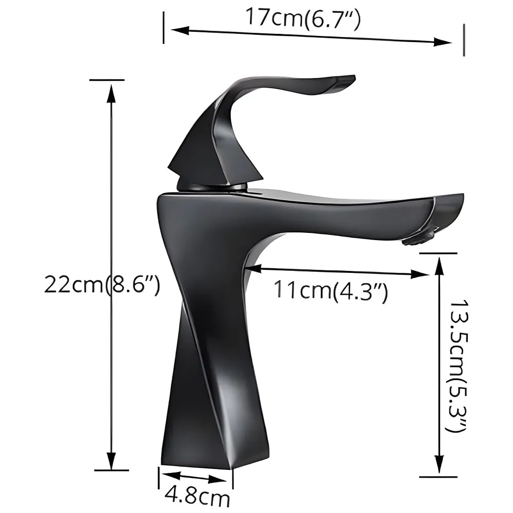 Black Faucet Tap Mixer Hot and Cold Water Twist Heavy Single Lever Basin Mixer with Ceramic Cartridge for Bathroom Wash Basins - 8.6 inch x 6.7 inch Matt Black
