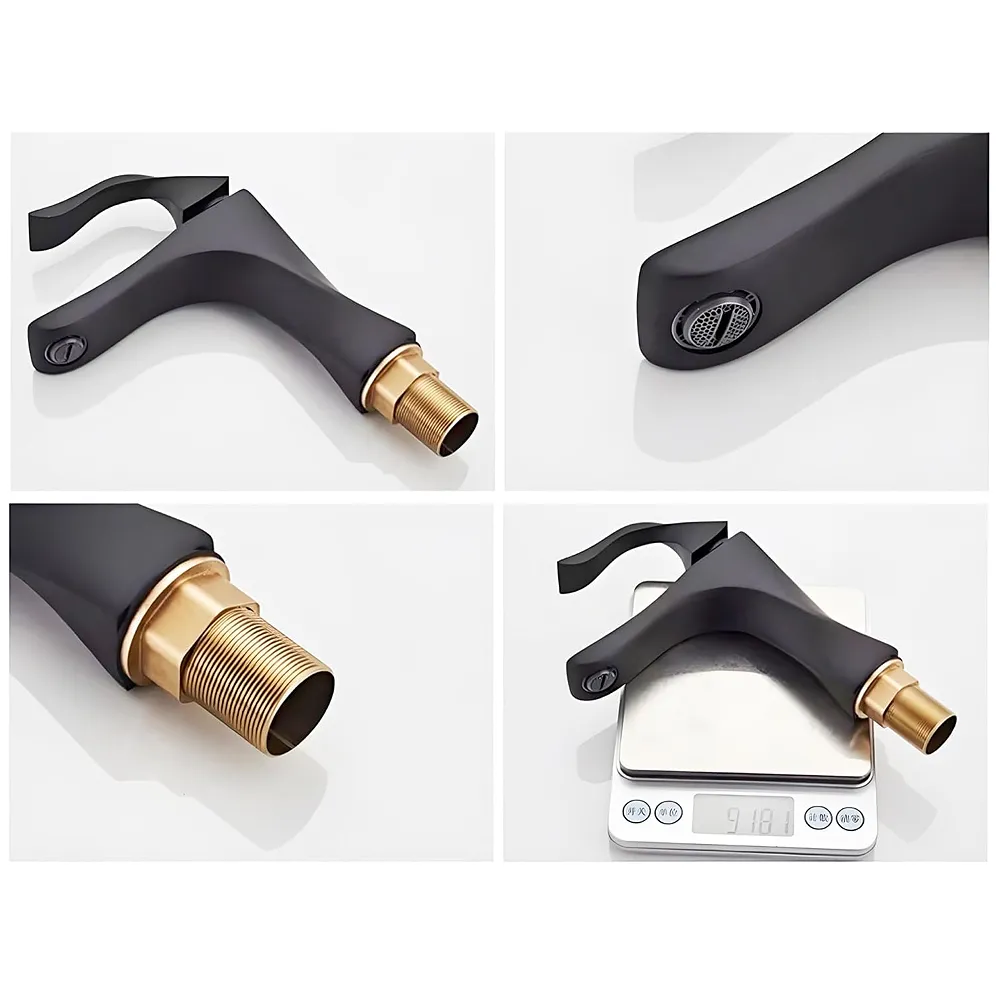 Black Faucet Tap Mixer Hot and Cold Water Twist Heavy Single Lever Basin Mixer with Ceramic Cartridge for Bathroom Wash Basins - 8.6 inch x 6.7 inch Matt Black