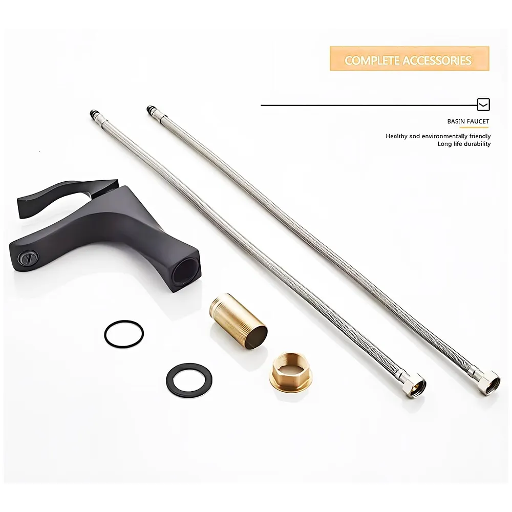 Black Faucet Tap Mixer Hot and Cold Water Twist Heavy Single Lever Basin Mixer with Ceramic Cartridge for Bathroom Wash Basins - 8.6 inch x 6.7 inch Matt Black